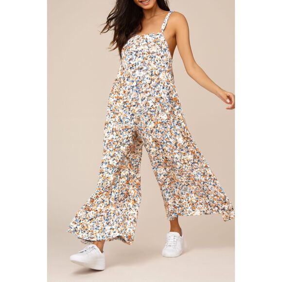 Floral Dress Overalls Wide legged Lightweight Jumpsuit XL - Picture 1 of 10